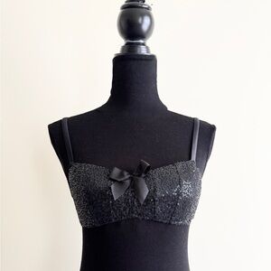 Aerie Black Sequin Bra with Bow
